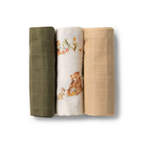 Small Organic Muslin Cloths 3 Pack - Bears/Olive/Pebble