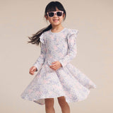 Flower Garden Shirred Long Sleeve Dress