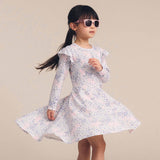 Flower Garden Shirred Long Sleeve Dress