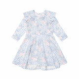 Flower Garden Shirred Long Sleeve Dress