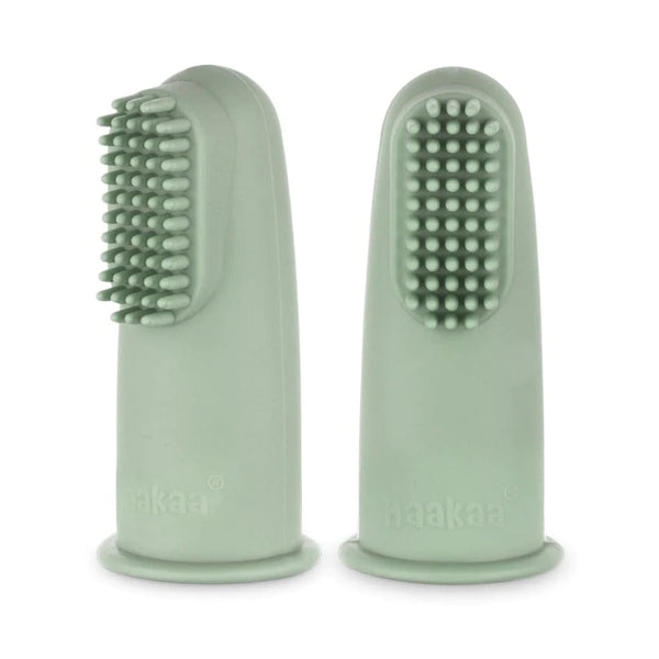 Haakaa Silicone Finger Toothbrush - 2pk | Pea Green