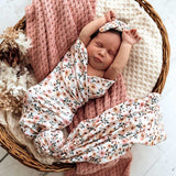 Snuggle Hunny Baby Jersey Wrap & Topknot Set - Spring Floral