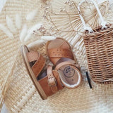 Little MaZoe's Wax Leather Madison Sandals - Caramel