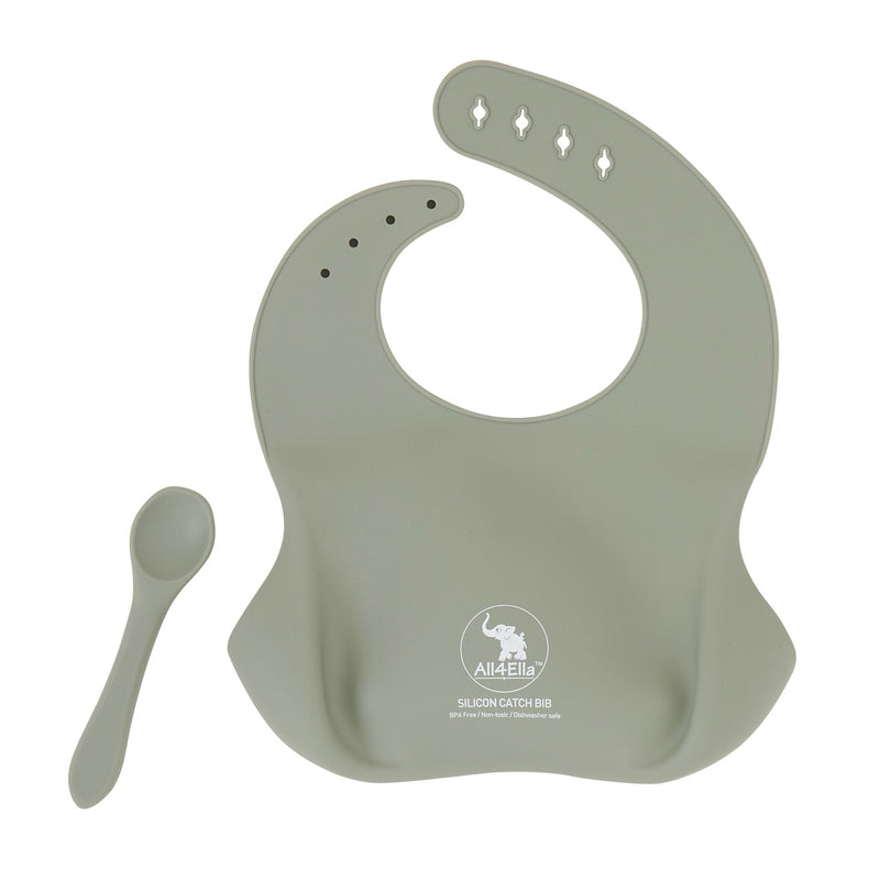 Silicone Bib with Spoon - Olive