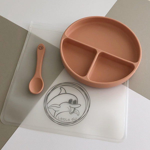 Silicone Suction Plate + Spoon + Storage Bag - Cherry Blossom