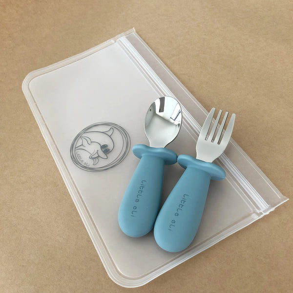 Silicone & Stainless Steel Cutlery Set - Toddler | Dusty Blue