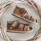 Little MaZoe's Wax Leather Zoe Sandals - Caramel