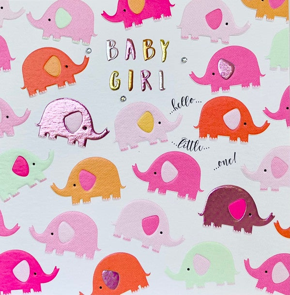 Wendy Jones Blackett Ltd Card - Baby Girl Elephants (Embossed with Gems)