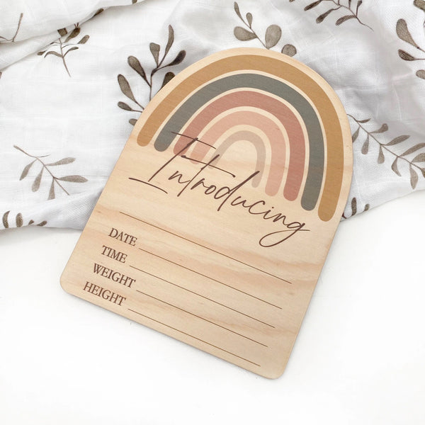 Baby Record Announcement Plaque - Rainbow | Introducing | 14.5cm