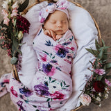 Snuggle Hunny Baby Jersey Wrap & Topknot Set - Floral Kiss