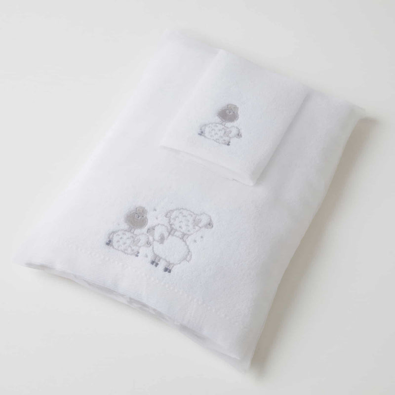 Sheep Bath Towel & Face Washer in Organza Bag