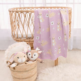 100% Cotton Whimsical Lilac Bunny Baby Blanket