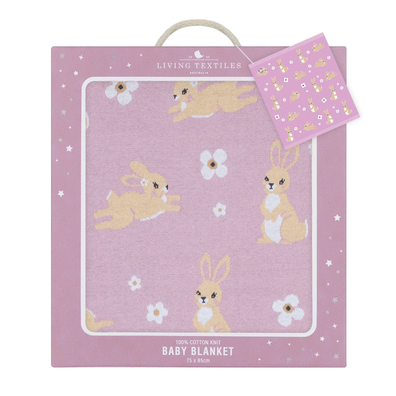 100% Cotton Whimsical Lilac Bunny Baby Blanket