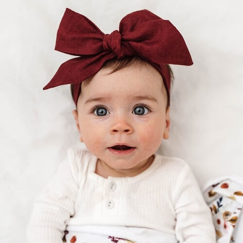 Linen Bow Pre-Tied Headband Wrap - Burgundy