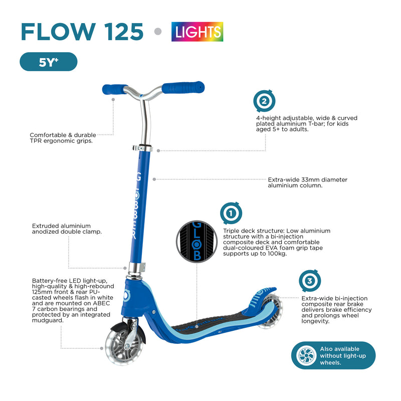 Globber FLOW 125 Scooter with light up wheels - Teal