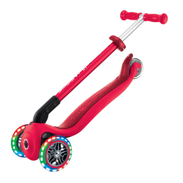 Globber PRIMO Foldable Lights Scooter - New Red/Dark Red