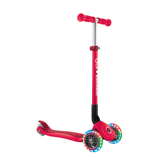 Globber PRIMO Foldable Lights Scooter - New Red/Dark Red