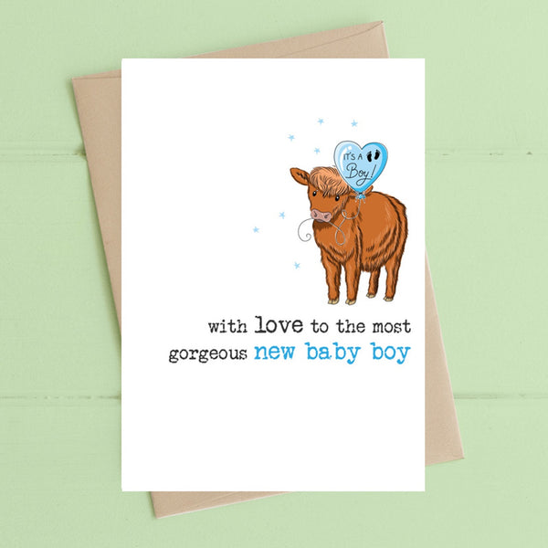 Dandelion Stationery Card - Baby Boy Highland Cow