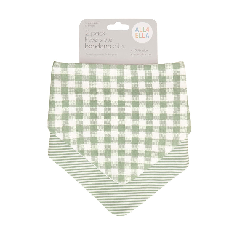 Bandana Bibs 2pk - Gingham Sage