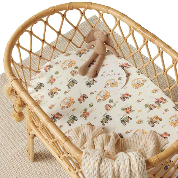 Bassinet Sheet / Change Pad Cover - Diggers & Tractors