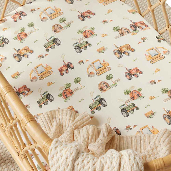 Bassinet Sheet / Change Pad Cover - Diggers & Tractors