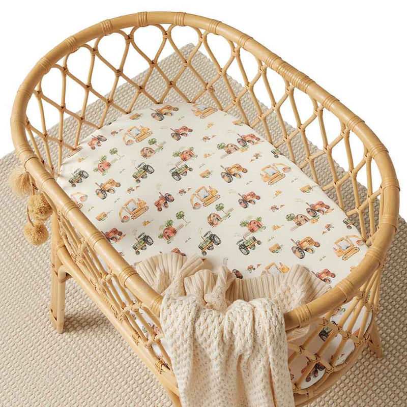 Bassinet Sheet / Change Pad Cover - Diggers & Tractors