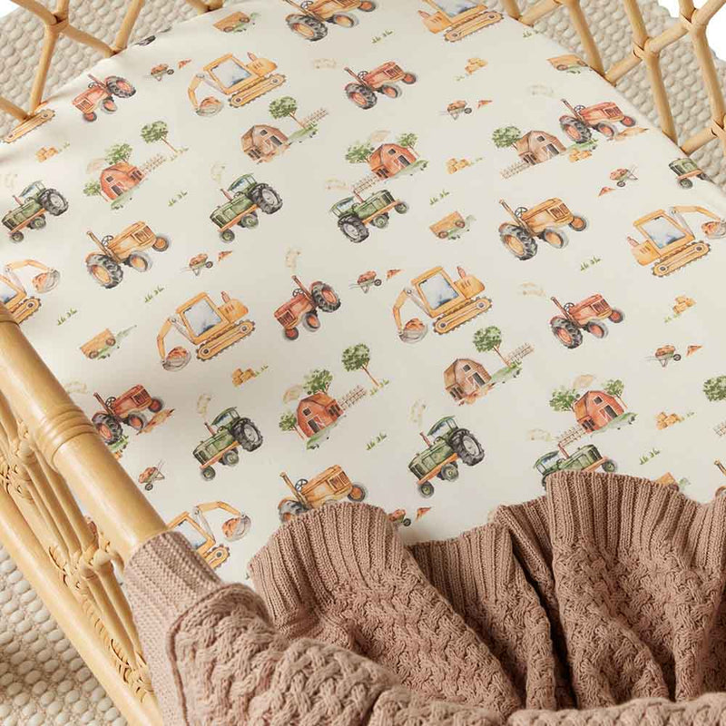 Bassinet Sheet / Change Pad Cover - Diggers & Tractors