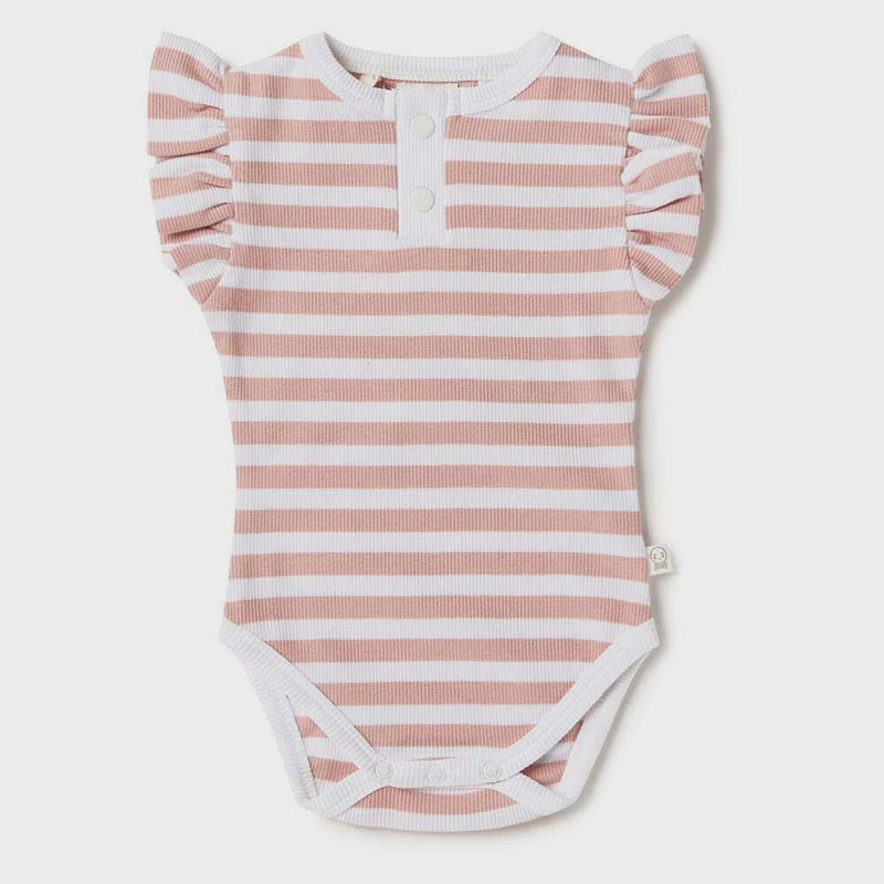 Short Sleeve Bodysuit - Rose Milk Stripe