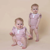 Short Sleeve Bodysuit - Rose Milk Stripe