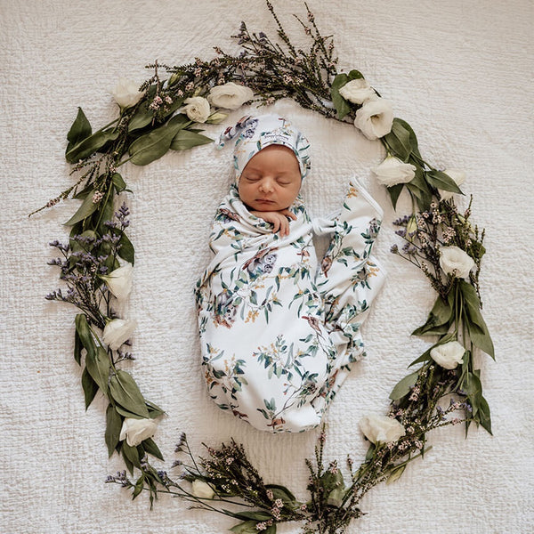Snuggle Hunny Baby Jersey Wrap & Beanie Set - Eucalypt