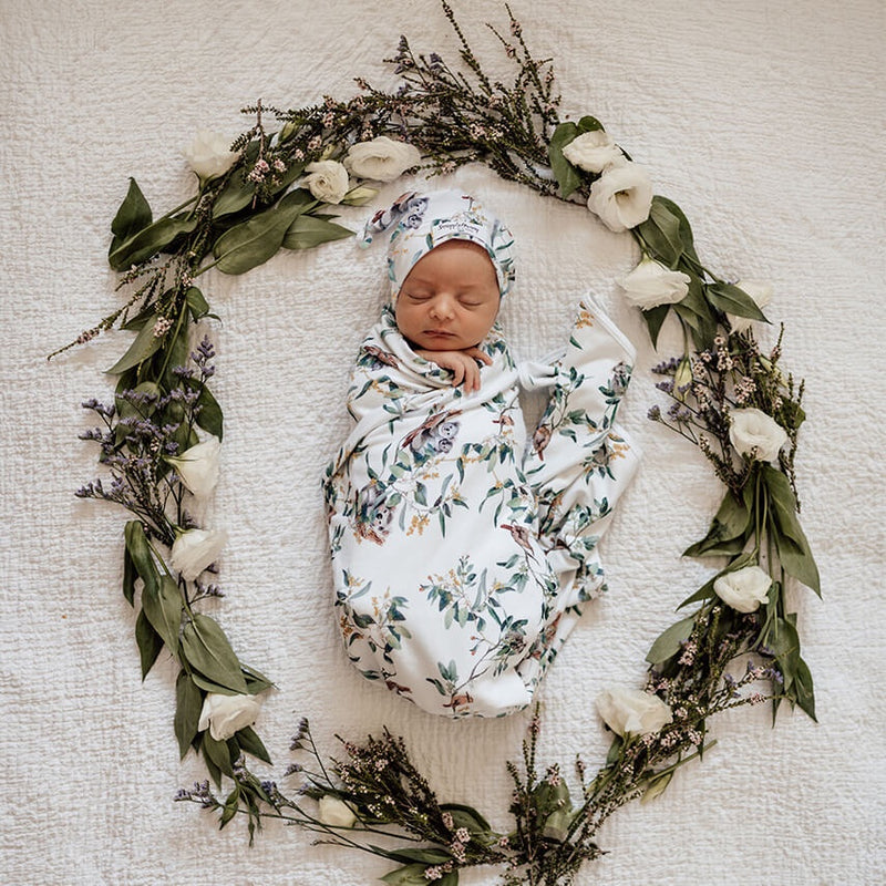 Snuggle Hunny Baby Jersey Wrap & Beanie Set - Eucalypt