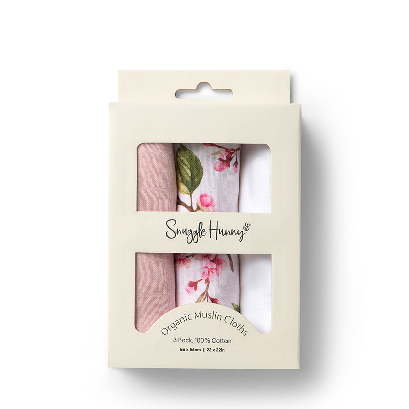 Small Organic Muslin Cloths 3 Pack - Cherry Blossom/Milk/Fairytale