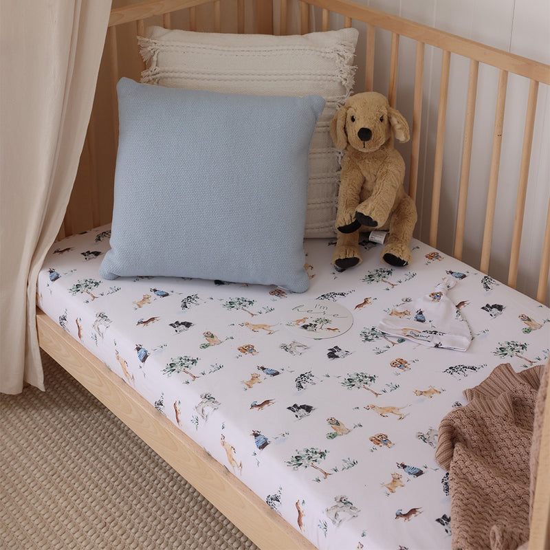 Snuggle Hunny Fitted Cot Sheet - Dog Park