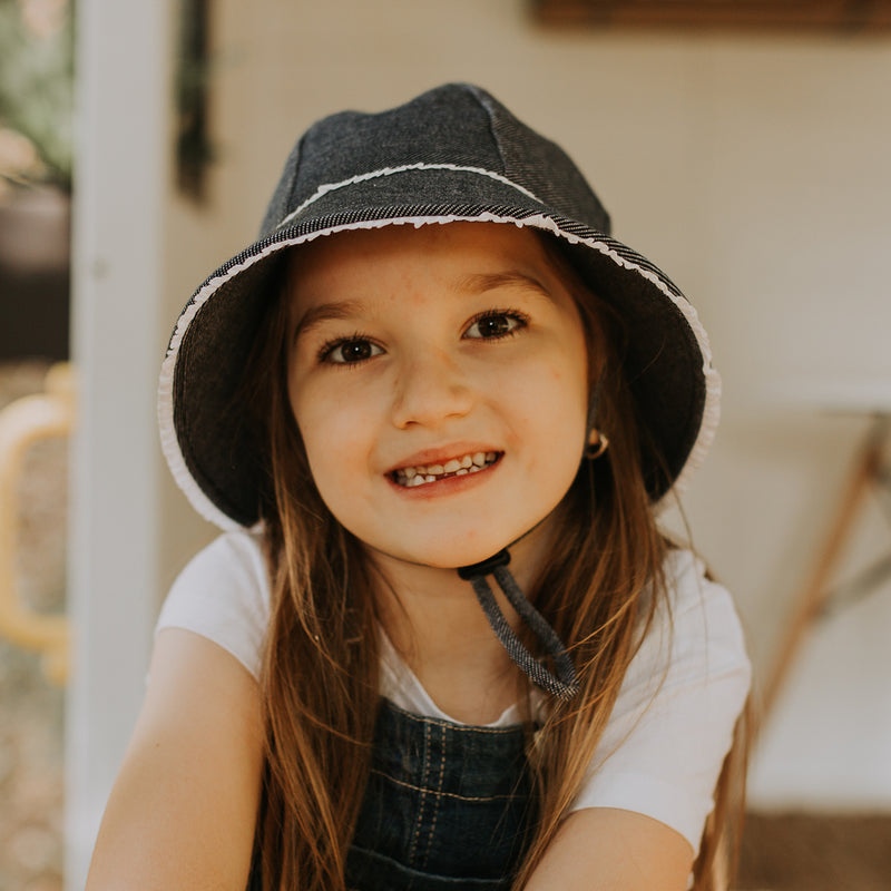 Girls Toddler Bucket Hat - Ruffle Trim Denim