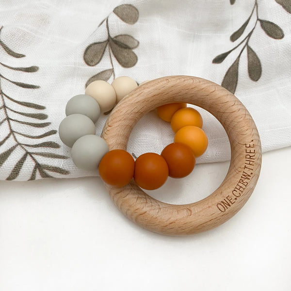 Duo Silicone & Beech Wood Teether - Earth Ombre