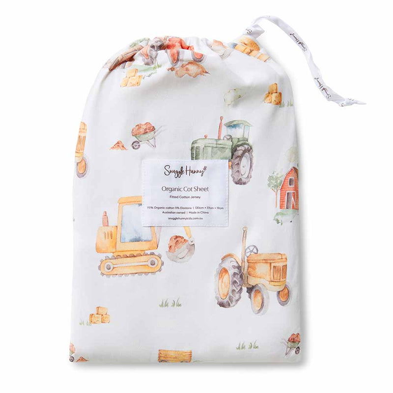 Snuggle Hunny Fitted Cot Sheet - Diggers