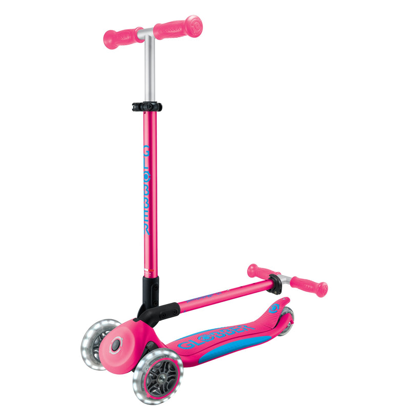 Globber PRIMO FOLD PLUS LIGHTS Scooter V2 - Fuchsia Pink/Sky Blue