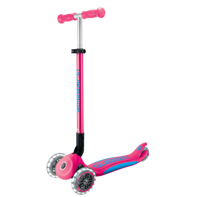 Globber PRIMO FOLD PLUS LIGHTS Scooter V2 - Fuchsia Pink/Sky Blue