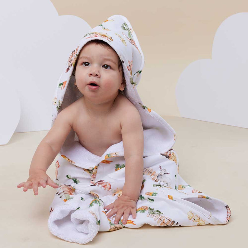 Organic Hooded Baby Towel - Farm