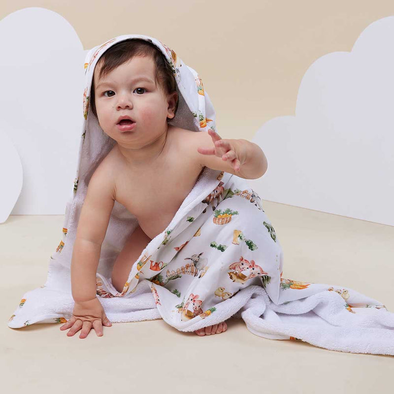 Organic Hooded Baby Towel - Farm