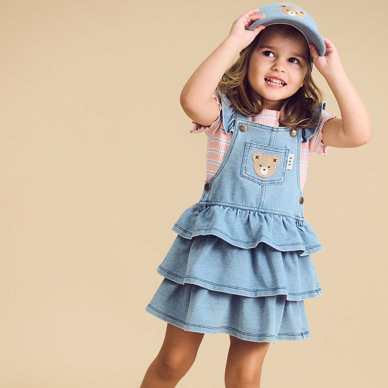 Huxbear Knit Denim Frill Pinafore