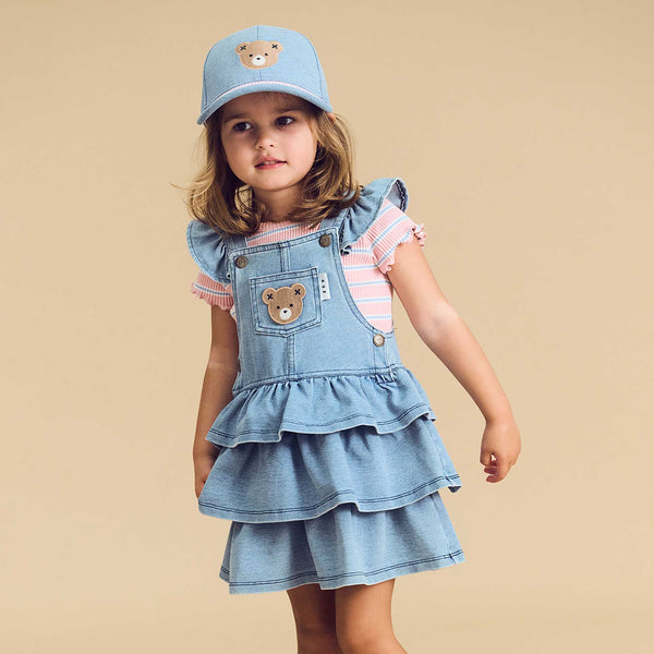 Huxbear Knit Denim Frill Pinafore