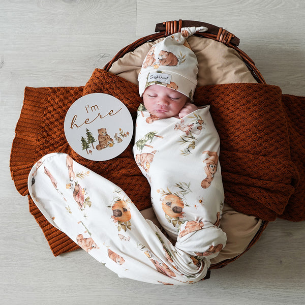 Snuggle Hunny Baby Jersey Wrap & Beanie Set - Bears