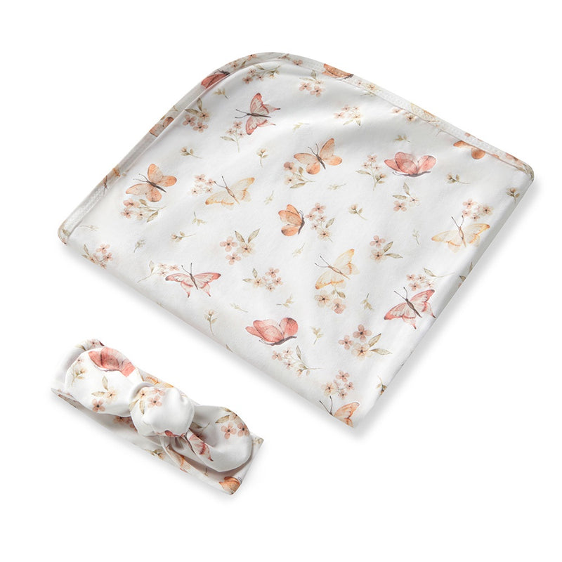 Snuggle Hunny Baby Jersey Wrap & Topknot Set - Butterfly