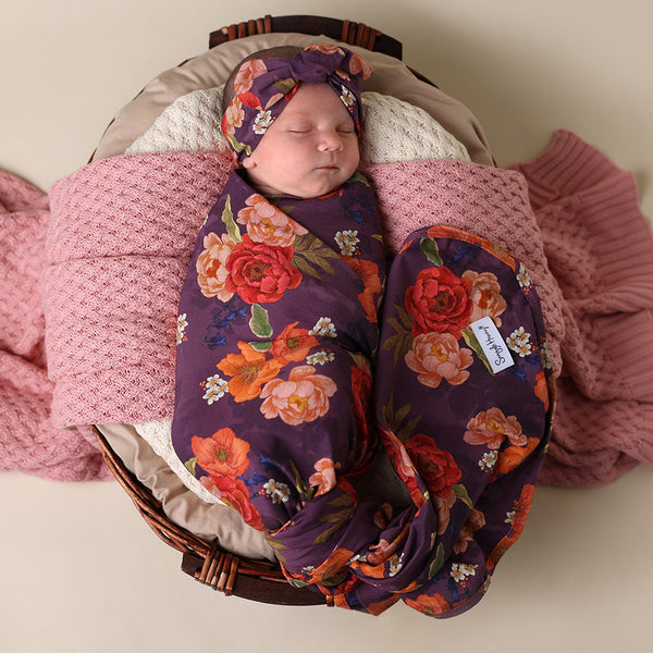 Snuggle Hunny Baby Jersey Wrap & Topknot Set - Sienna