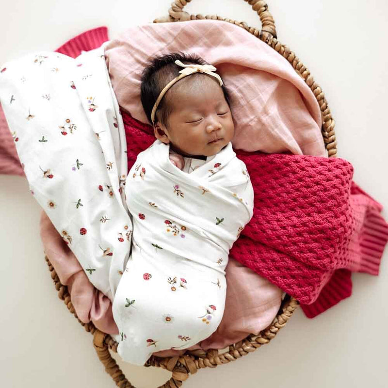 Snuggle Hunny Baby Jersey Wrap & Topknot Set - Ladybug