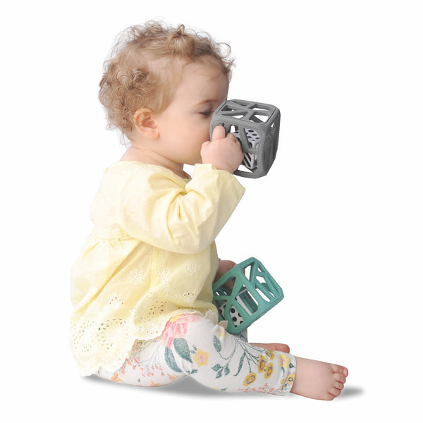 Chew Cube Teether Rattle - Grey