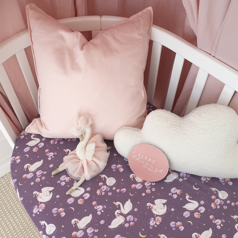 Snuggle Hunny Fitted Cot Sheet - Midnight Swan