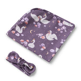Snuggle Hunny Baby Jersey Wrap & Topknot Set -  Midnight Swan