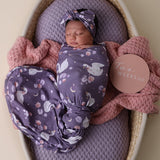 Snuggle Hunny Baby Jersey Wrap & Topknot Set -  Midnight Swan
